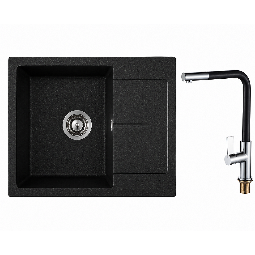 Комплект мивка и смесител 8220 BLACK + 718650 BLACK – Inter Ceramic 11.12.77.0112